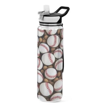Imagem de ATTX Garrafa de água com padrão de bolas de beisebol, 946 ml, à prova de vazamento e livre de BPA, garrafas de água reutilizáveis de plástico Tritan para viagens, academia, corrida, fitness #38