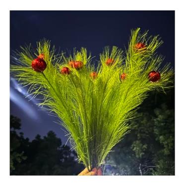 Imagem de Palhetas de árvore de Natal com enfeite de bola vermelha, hastes encaracoladas verde-limão de 43 cm para guirlanda de férias, decoração de casa (10)