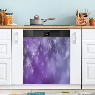 Imagem de ATTX Capa magnética roxa de flocos de neve para lava-louças, 58 cm C x 66 cm A, decoração da capa da máquina de lavar louça, decalques de armário doméstico e eletrodomésticos adesivos #164