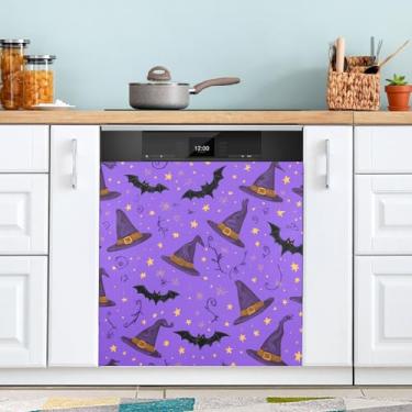 Imagem de ATTX Chapéus de bruxa roxos capa magnética para lava-louças, 58,4 cm C x 66 cm A decoração da capa da máquina de lavar louça, decalques de armário doméstico eletrodomésticos adesivos #200