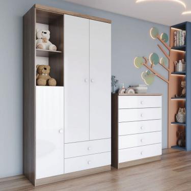 Imagem de Quarto de Bebê Completo Bala de Menta 3 Portas 7 Gavetas Rústico/Branco - Henn