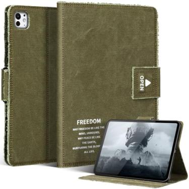 Imagem de CPNVWA Capa para iPad Pro de 11 polegadas (M5/M4) 2025/2024, proteção à prova de choque de nível militar, capa fólio de lona com suporte multiângulo e despertar/hibernar automático, fecho magnético