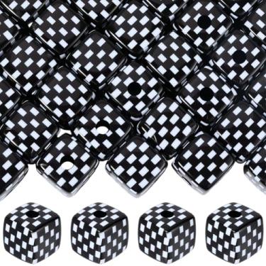 Imagem de SUNNYCLUE 1 caixa, 48 peças, contas quadriculadas, contas de cubo de acrílico, preto e branco, quadriculado, quadriculado, opaco, espaçadores soltos, quadrados, para fazer joias, pulseiras