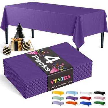 Imagem de Vyntra Toalhas de mesa descartáveis roxas de plástico retangular de 137 x 262 cm, pacote com 4 – capas de mesa de festa para aniversário, casamento, formatura e chá de bebê – impermeável, à prova de