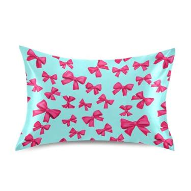 Imagem de SEHANY Capas de almofada de seda com laço rosa para cabelo e pele, capas de almofada de cetim respiráveis macias e refrescantes com fecho de envelope, tamanho king (50 x 76 cm)