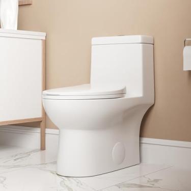 Imagem de Vaso sanitário de uma peça DeerValley com assento de fechamento macio de liberação rápida, tigela alongada, descarga dupla, altura confortável, acabamento em cerâmica branca com botões brancos