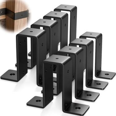 Imagem de 8 peças de abraçadeiras de 5 x 10 cm, suportes de cerca de deck resistentes para vigas de madeira de 5 x 10 cm, suportes de montagem de gazebo em U, 2 mm de espessura - preto