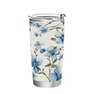 Imagem de Wassud Copo de pintura azul aquarela de 340 g com tampa e canudo de aço inoxidável copo a vácuo de parede dupla isolado caneca de café de viagem para bebidas frias e quentes