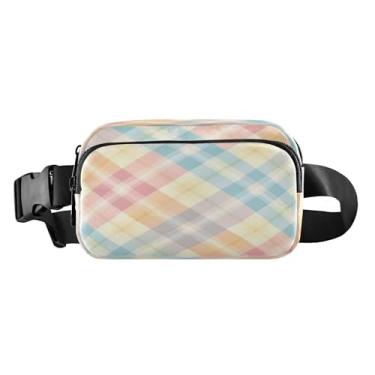 Imagem de CEBUGI Pochetes de caminhada para homens e mulheres, estampa xadrez pastel, moderna, resistente à água, com cinto ajustável para treino, viagem, corrida