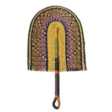 Imagem de Vento de Palha Tecido à Mão Arte Parede Feita Decor Acessório Decorativo com Punho Couro para Decoração Residencial Ferramenta Funcional Resfriamento