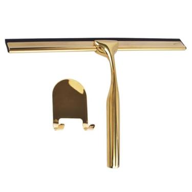 Imagem de Ferramenta de limpeza de vidro de janela de aço inoxidável com alça escova de borracha de silicone para banheiro rodo de cozinha limpadores de espelho de carro, ouro, 25 x 16,5 cm