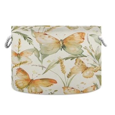 Imagem de WELLDAY Cesta de corda de algodão borboleta cesta de lavanderia de bebê para sala de estar, lavanderia, berçário, travesseiros, decoração de casa
