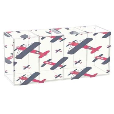Imagem de Qilmy Lindo porta-canetas de acrílico para aviões de desenho animado, 3 compartimentos, porta-lápis transparente para mesa, organizador de pincéis de maquiagem, copo organizador de lápis para material