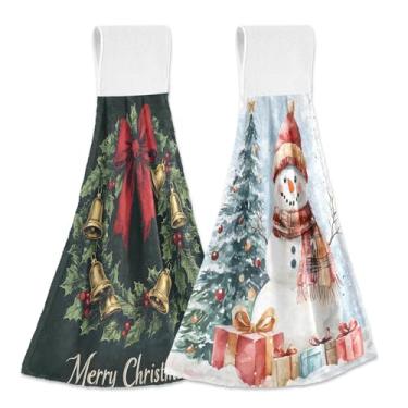 Imagem de Wassud Toalhas de mão penduradas de cozinha, pacote com 2, super macias vintage guirlanda de Natal boneco de neve toalhas de banheiro com laços de adesivo mágico, toalha de secagem rápida altamente