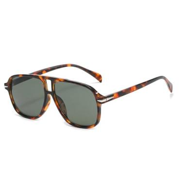 Imagem de Óculos de Sol Masculinos com Ponte Dupla, Lentes Transparentes Azuis, Proteção UV400, Rebites, Ideais para Esportes ao Ar Livre, Corrida e Ciclismo, Estampa de Leopardo Verde Escuro