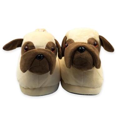 Imagem de Pantufas 3D de Cachorro, Chinelos Fofos de Pelúcia, Tamanho Único, Bege e Marrom