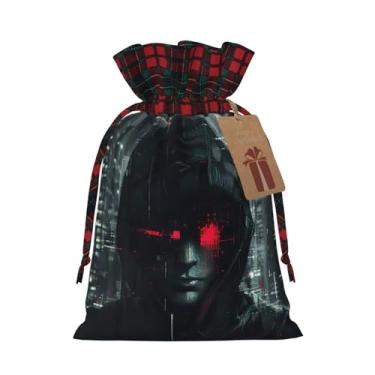 Imagem de SKKNT Saco reutilizável de presente com cordão de Natal com estampa Hacker Era com sacos de embrulho de aniversário de Natal