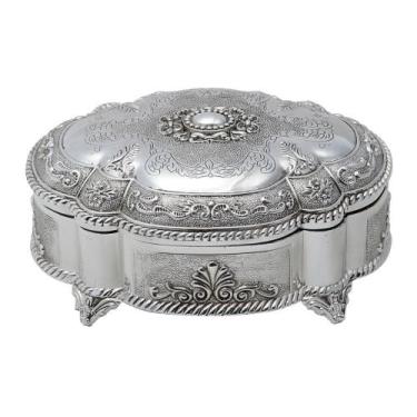 Imagem de Porta Joias Zamac Prateado Luxuoso Elegância e Praticidade 20x16x9cm -