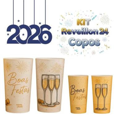 Imagem de Kit 24 Copo Long Drink 350ml Plástico Branco Ano Novo Brinde, Festa, R