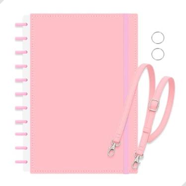 Imagem de Caderno Inteligente Grande, A4 11 Discos com Alça De Ombro e Elástico, Reutilizável, Personalizável e Estiloso | Ideal para Anotações, Estudos, Trabalho ou Escritório, Cor Rosa 80 Folhas