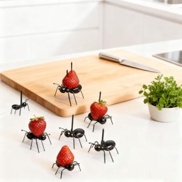 Imagem de 12 palhetas e garfos de comida de formiga, palhetas reutilizáveis de aperitivo de animais para festas, sobremesas, lanches e decorações temáticas