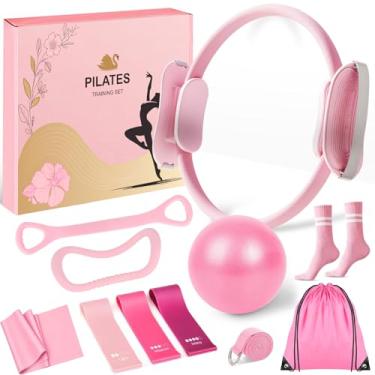 Imagem de Consripie Conjunto de equipamentos de Pilates para mulheres, anel e bola de Pilates, equipamento de treino de Pilates em casa, com anel mágico de círculo de 38 cm e faixas de resistência, um item
