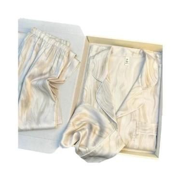 Imagem de Conjunto De Pijama Feminino De Outono Inverno Em Seda Gelada Com Botõe