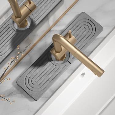 Imagem de Tapete de torneira de pedra de secagem rápida para pia de cozinha - Tapete de pia de diatomita, bandeja de pedra absorvente para balcão de banheiro, torneira de pia protetor de água fosco para balcão