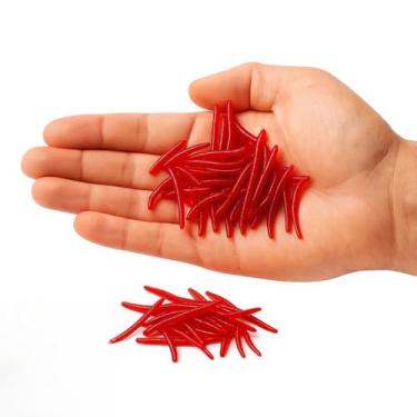 Imagem de Kit 100/200 Minhocas Artificiais de Silicone – Iscas Vermelhas para Pesca de Carpa, Bagre e Tilápia(200)