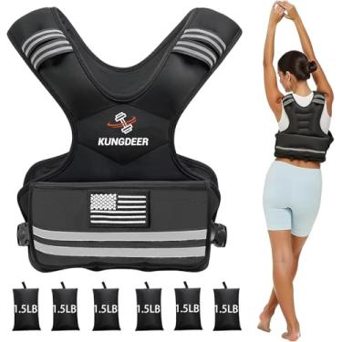 Imagem de Colete ponderado ajustável para mulheres – 5 a 9 kg com 6 pesos removíveis e listras refletivas para exercícios em casa, peso corporal, conjunto de exercícios