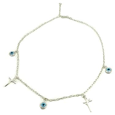 Imagem de Colar Chocker Olho Grego e Fé Prata Legitima 925