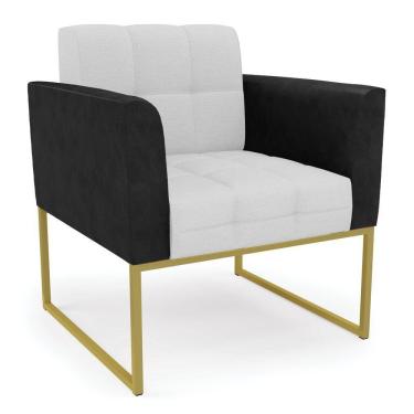 Imagem de Poltrona Base Industrial Dourado Elisa Preto-linho Cinza A05 D03 - D'rossi