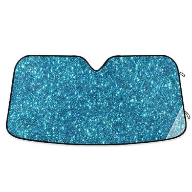 Imagem de Persianas de para-brisa com glitter azul turquesa, para-sol de para-brisa dobrável, proteção UV para-sol dobrável para janela de carro, para SUV, para-sol de carro
