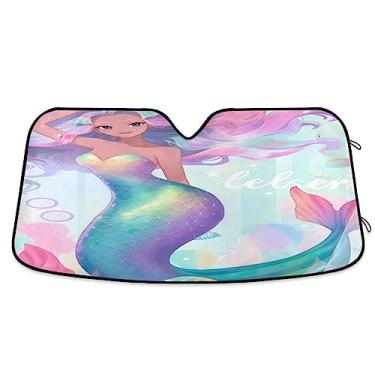 Imagem de Sombra solar Color Dream Mermaid para para-brisas de carro, protetor solar automotivo com proteção térmica, para-brisa para carro, caminhão, SUV