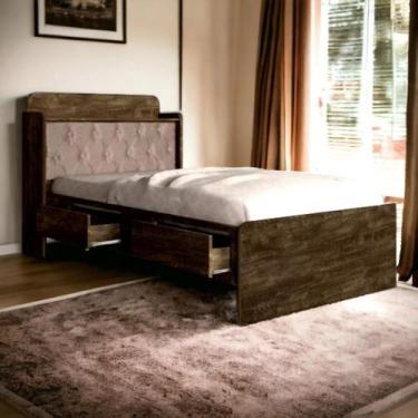 Imagem de Cama Tamires Baú Castanho com Capitonê Bege - VJ Móveis