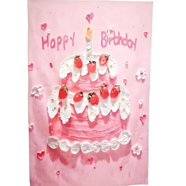 Imagem de Loxyn Faixa de fundo de feliz aniversário para meninos e meninas, fundo fotográfico para lembrancinhas de festa, decorações de fundo de aniversário azul e rosa, 100 x 150 cm