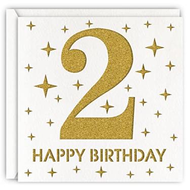 Imagem de Cartão dourado para aniversário de 2 anos, corte a laser com glitter, presente para filha, filho