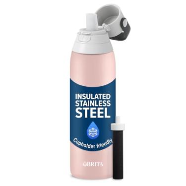 Imagem de Brita Garrafa de água filtrada isolada com canudo, reutilizável, e enchimento de meia para homens e mulheres, metal de aço inoxidável, rosa, 590 ml