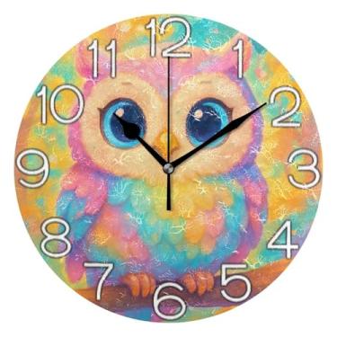 Imagem de GAIGEO Relógio de parede analógico decorativo estético silencioso sem tique-taque relógio de cozinha rústico, decoração de parede de meados do século sala de estar, pássaro colorido desenho animado