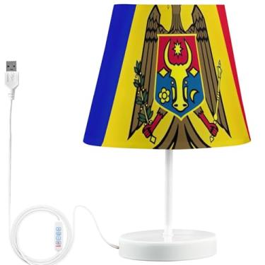 Imagem de TSENQUE Candeeiro de mesa de cabeceira USB com bandeira da Moldávia, lâmpadas personalizadas para mesinhas de cabeceira, LED, regulável, decoração de casa, lâmpada de quarto, estética