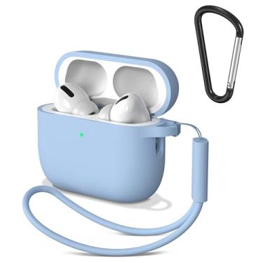 Imagem de Meliya Capa para AirPods Pro 3 2025 com cordão e chaveiro, capa protetora de silicone macio para Apple AirPods Pro 3ª geração, proteção total, suporta carregamento sem fio, azul cinza
