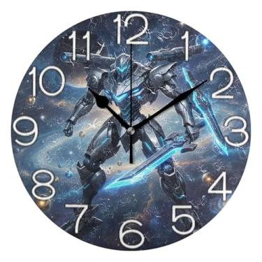 Imagem de GAIGEO Relógio de parede analógico decorativo escritório cozinha relógio estético silencioso sem tique-taque, decoração de parede de casa de fazenda moderna, número de relógio branco com Kedu, 25 cm