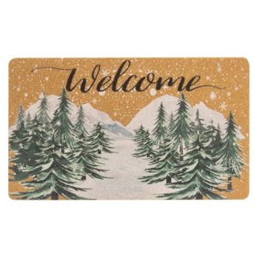 Imagem de Winter-Welcome-Capacho externo da varanda - Design de floco de neve de pinheiro Tapete de porta da frente antiderrapante para entrada interna ao ar livre, decoração de casa 43 cm x 73 cm