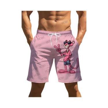 Imagem de Shorts De Praia Masculinos 3D Com Estampa De Gato Rosa, Secagem Rápida