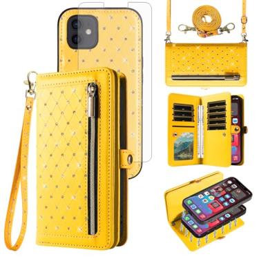 Imagem de Capa de celular para iPhone 12 Mini 5.4 carteira com zíper destacável e protetor de tela alça transversal alça de cordão brilhante com glitter compartimentos para cartão iPhone12mini 5G i 12s iPhone12