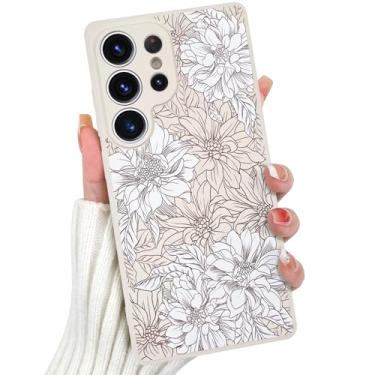 Imagem de OOK Capa magnética para Samsung Galaxy S25 Ultra, estampa fofa de flor branca de silicone [compatível com MagSafe] Capa de telefone fina à prova de choque com estampa floral para câmera de 6,9