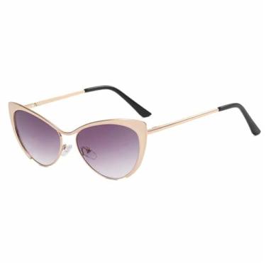 Imagem de Óculos de Sol Femininos Jelly Color Cat Eye com Degradê Metálico para Esportes ao Ar Livre, Corrida e Ciclismo, Cinza com Degradê Dourado