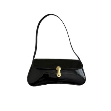 Imagem de SHENHE Bolsa de ombro feminina de couro envernizado pequena e brilhante Y2k para axilas, Preto, One Size, Macio