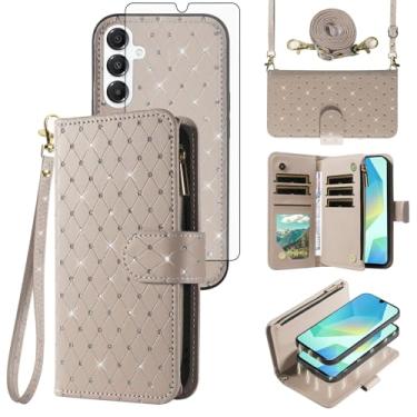 Imagem de Asuwish Capa carteira compatível com Samsung Galaxy A16 5G/4G com zíper e protetor de tela de vidro temperado alça transversal com glitter flip porta-cartões capa para celular A 16 16A SM-A166U