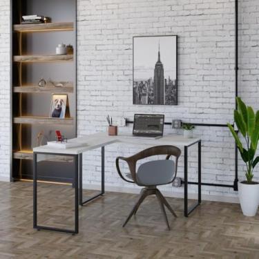 Imagem de Mesa em L Kuadra Office 120x150x75cm Snow/Est.preta